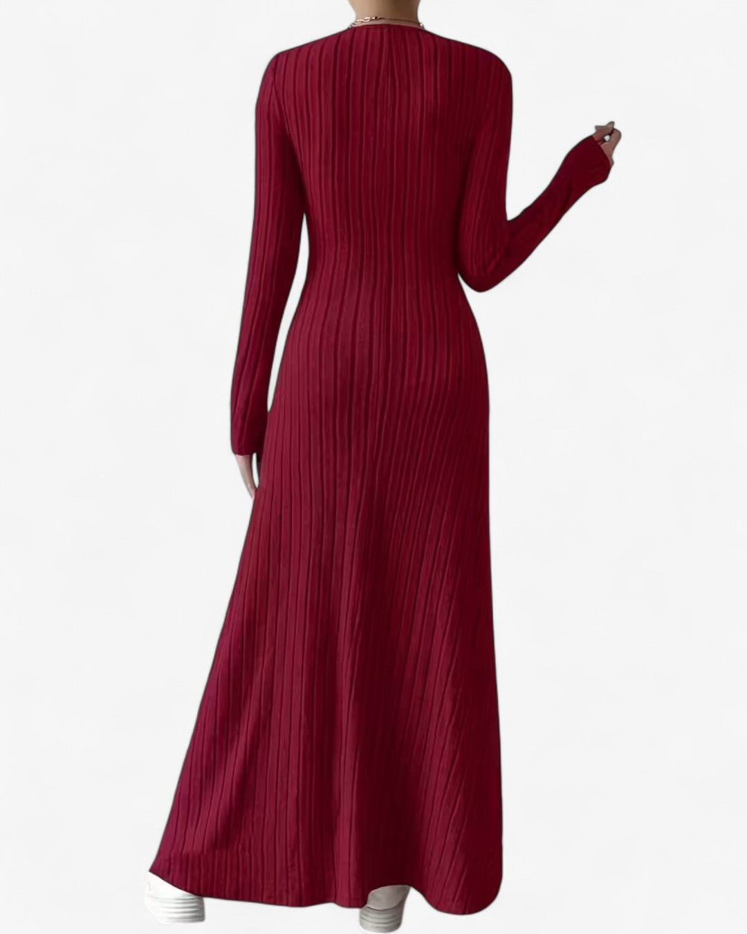V-Neck Long-Sleeve A-Line Maxi Dress
