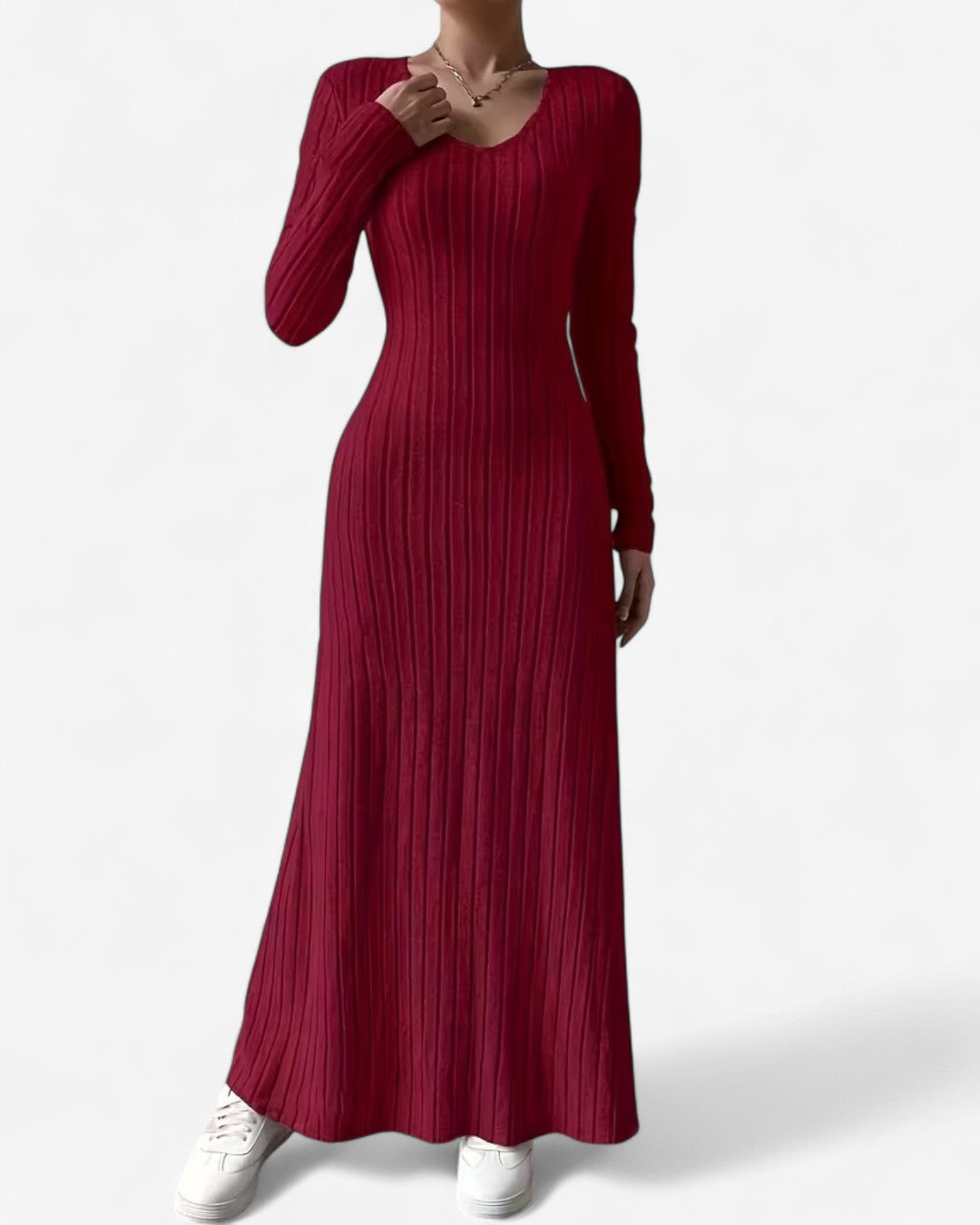 V-Neck Long-Sleeve A-Line Maxi Dress