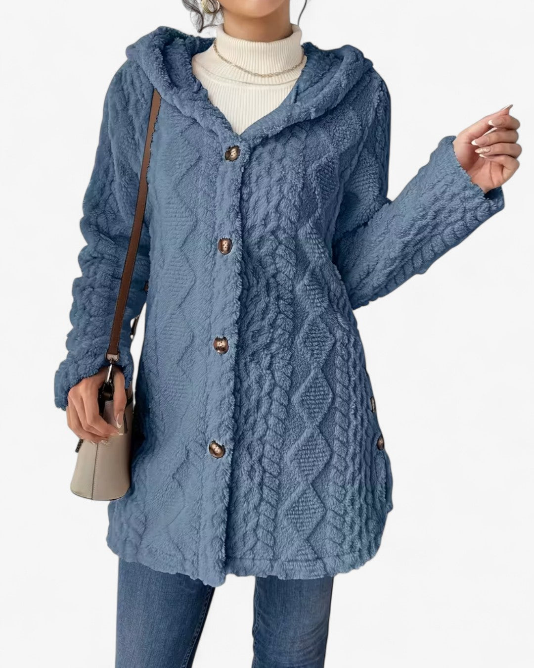 Textured Hooded Faux Fur Coat