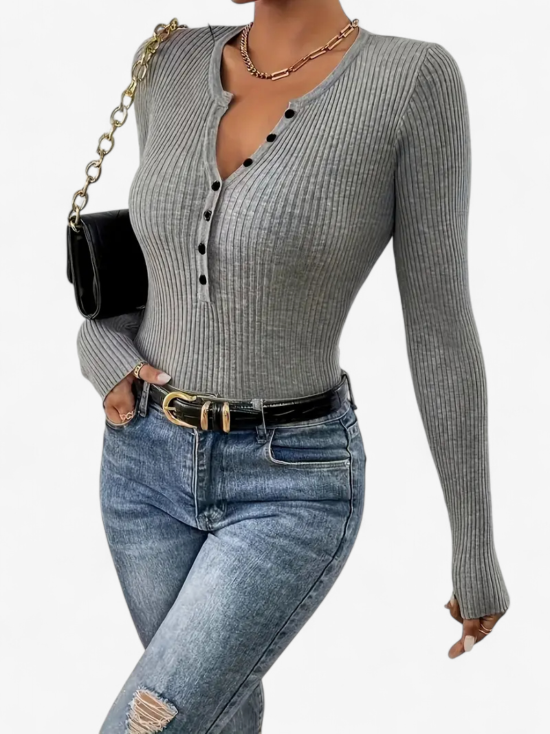 Front-Button Ribbed Knit Cardigan