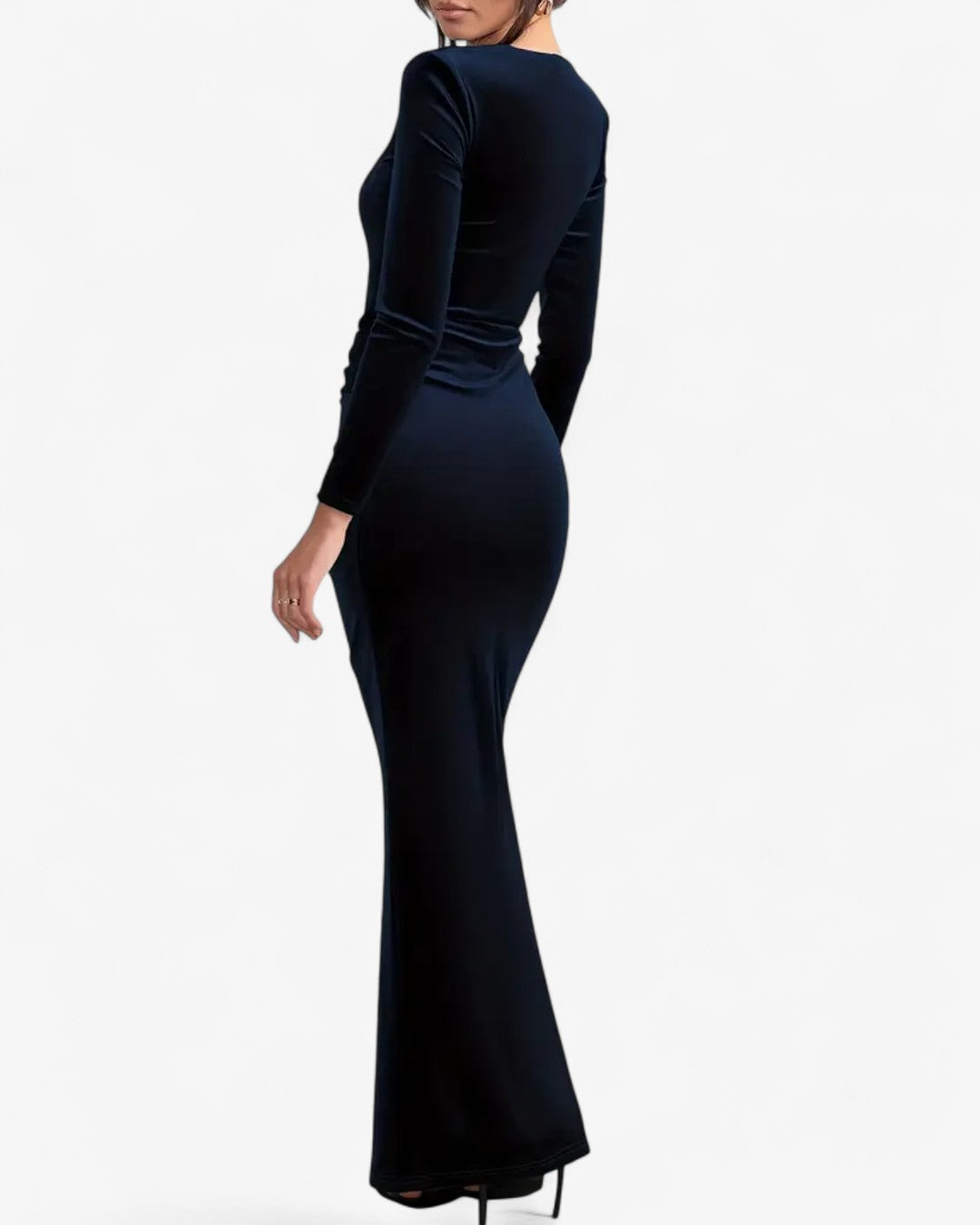 Long Sleeve Twisted Waist Slit Evening Dress