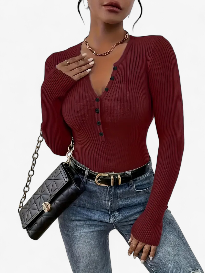 Front-Button Ribbed Knit Cardigan