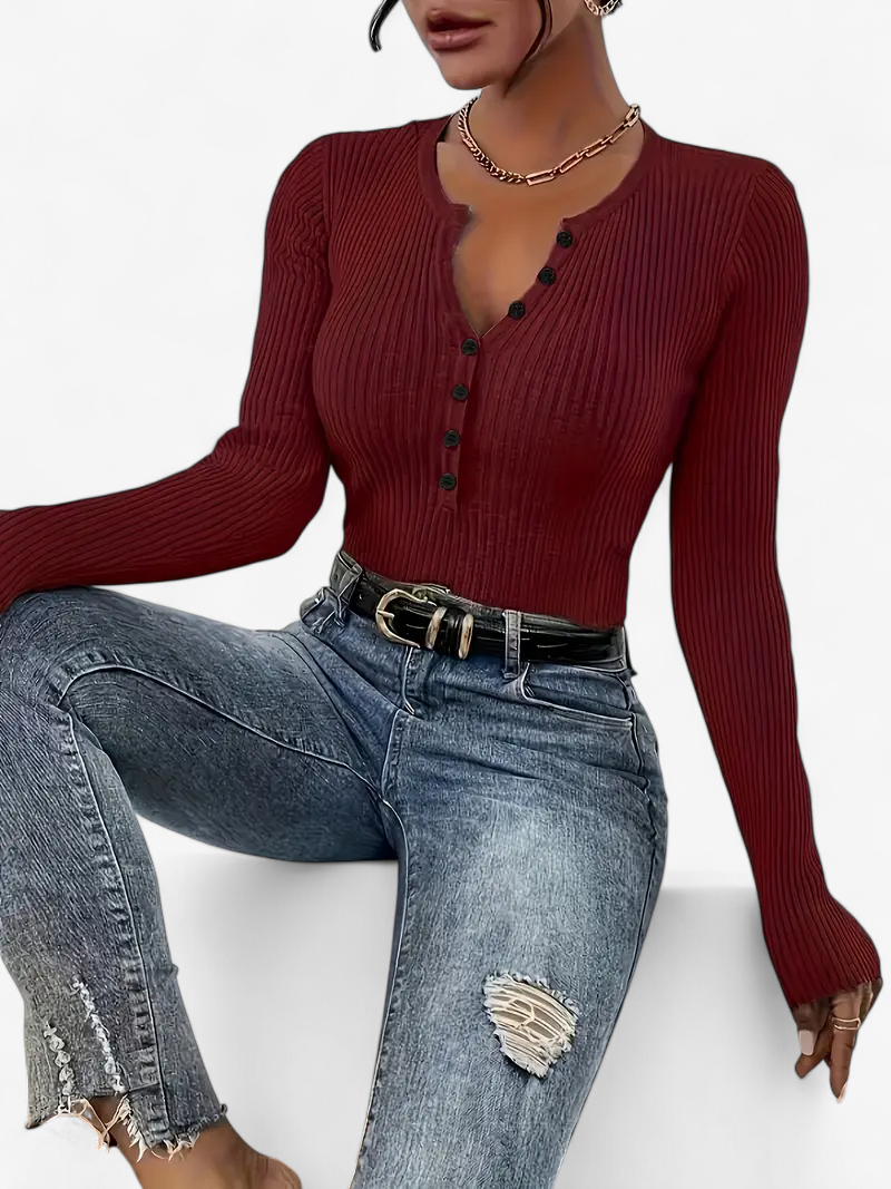 Front-Button Ribbed Knit Cardigan