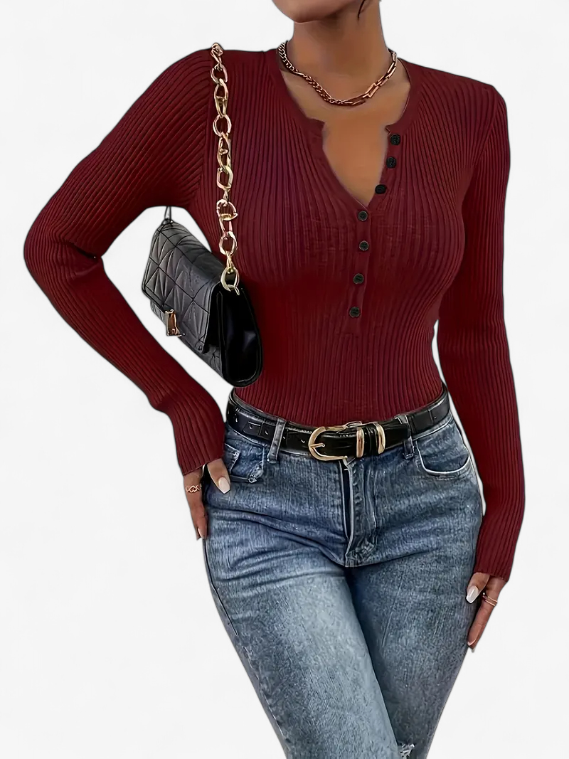 Front-Button Ribbed Knit Cardigan