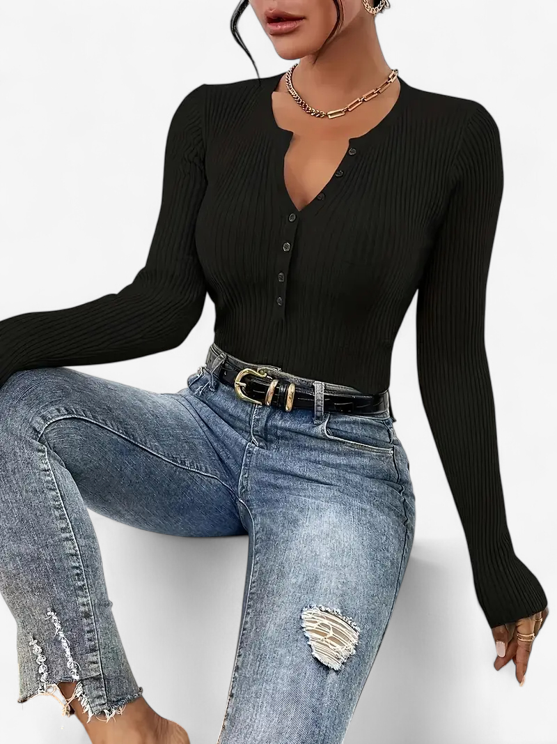 Front-Button Ribbed Knit Cardigan