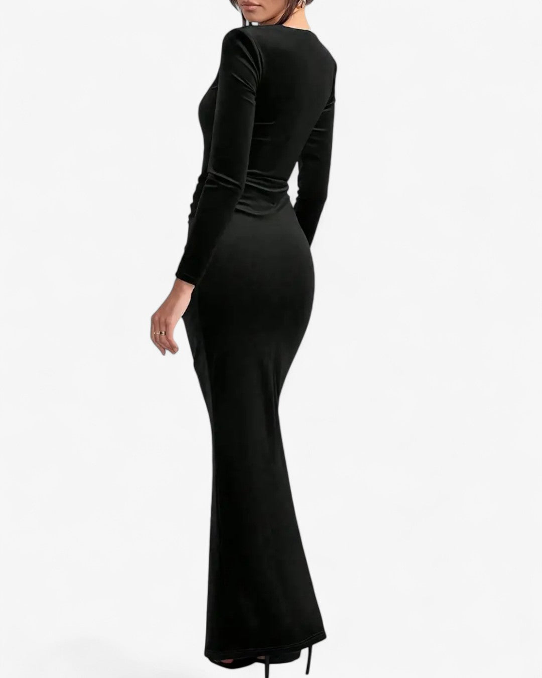 Long Sleeve Twisted Waist Slit Evening Dress