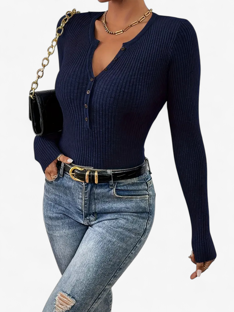 Front-Button Ribbed Knit Cardigan