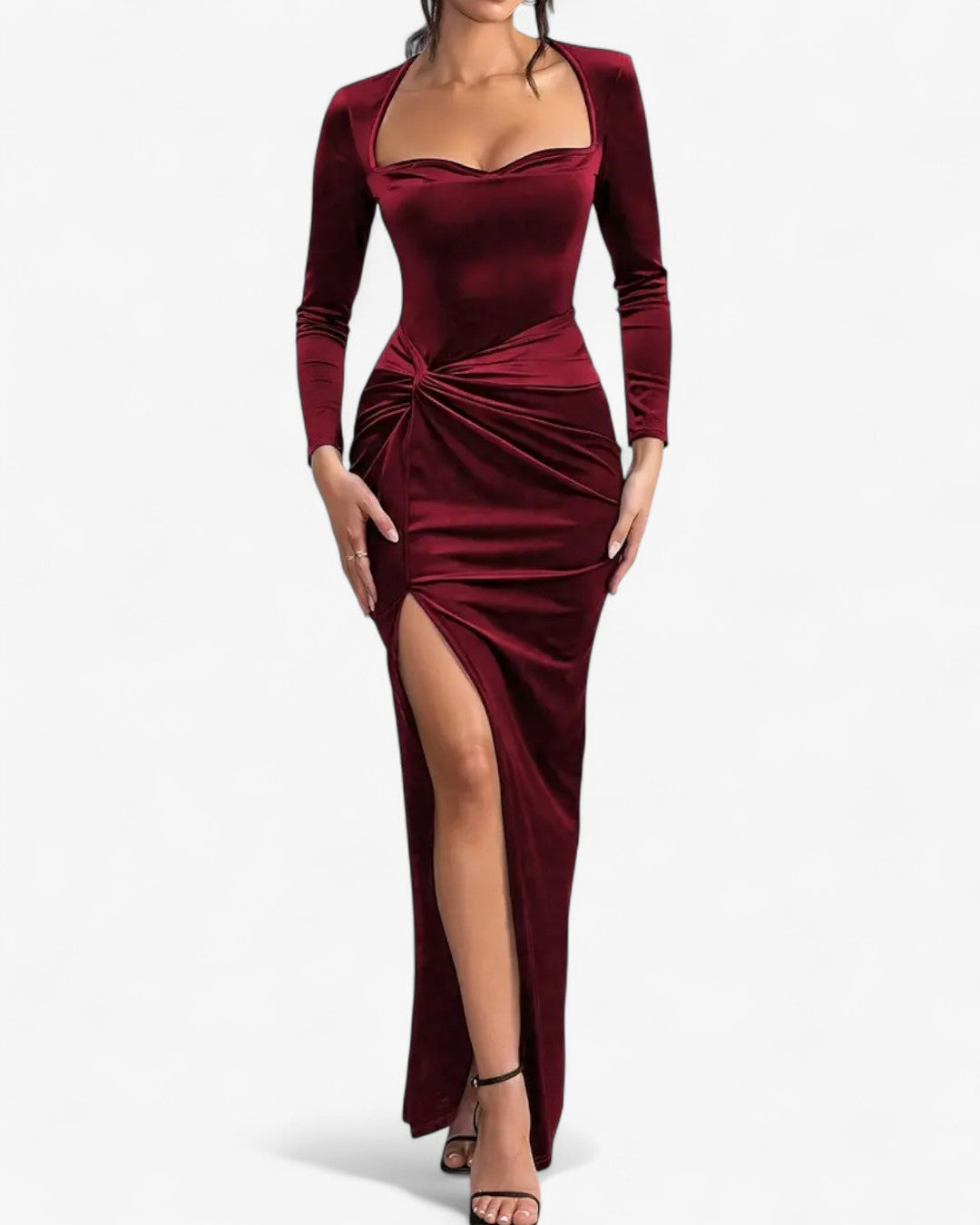 Long Sleeve Twisted Waist Slit Evening Dress