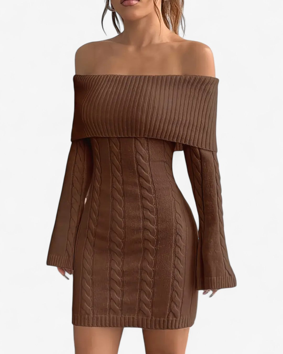 Off-Shoulder Ribbed Knit Sweater Dress