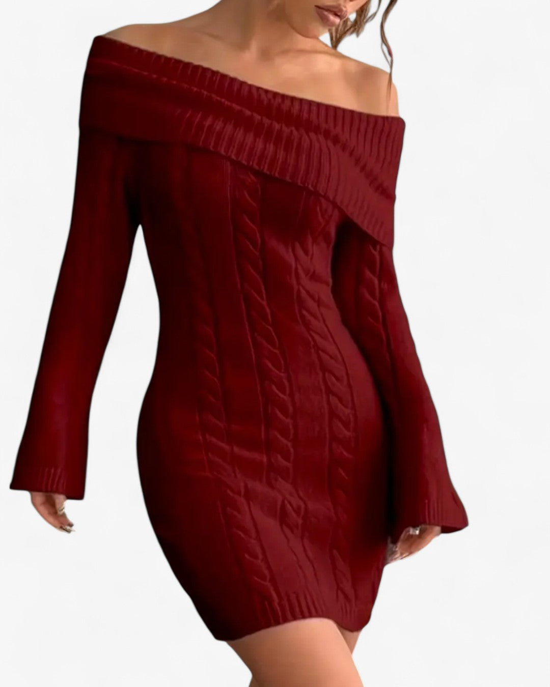 Off-Shoulder Ribbed Knit Sweater Dress