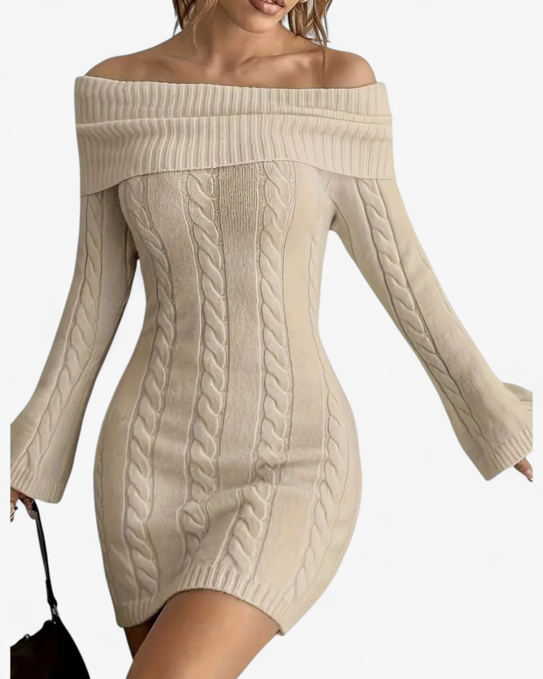 Off-Shoulder Ribbed Knit Sweater Dress
