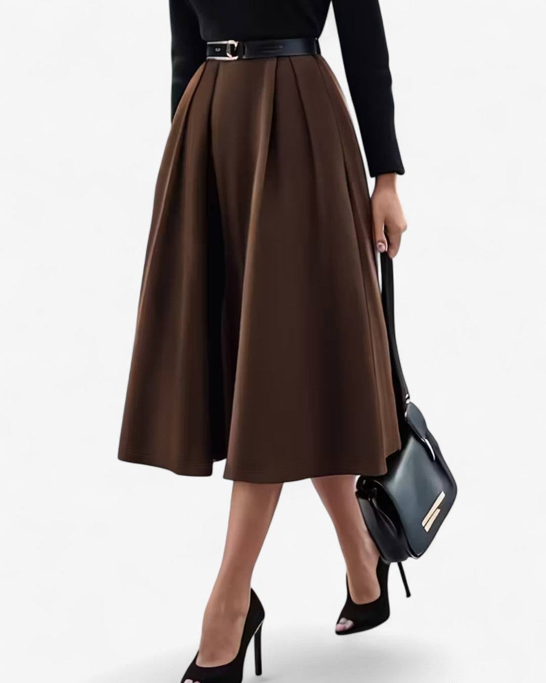 Pleated Midi Skirt with Subtle Shine