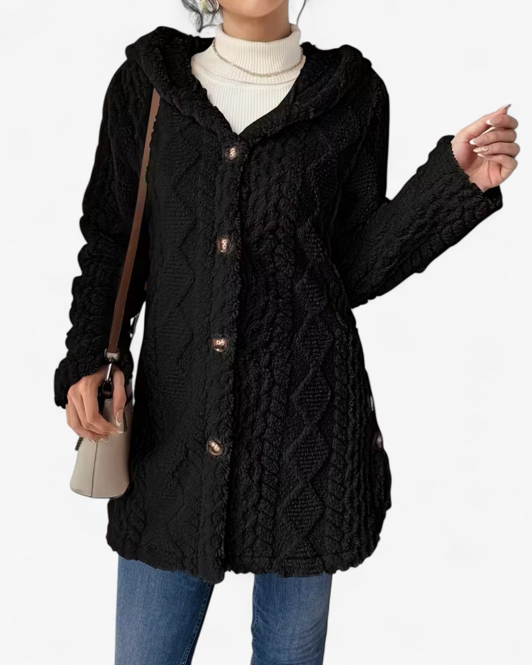 Textured Hooded Faux Fur Coat