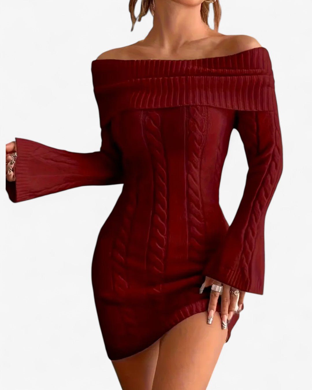 Off-Shoulder Ribbed Knit Sweater Dress